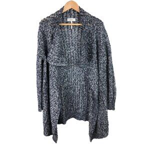 Confess Womens Size Medium Blue & White Cardigan Sweater Cable Knit Long Open